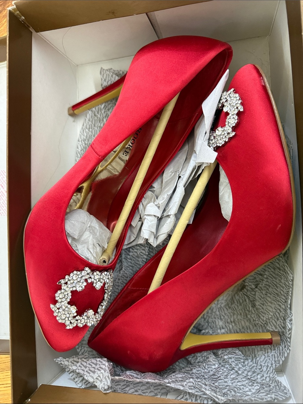 Elegant Red Satin Crystal Embellished Women's Pumps Audrey Brooke